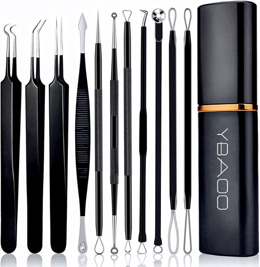 "Ultimate Pimple Popper Kit: 11-Piece Blackhead & Pimple Extractor Set in Stylish Metal Case"