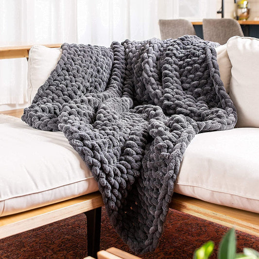 Grey Chunky Knit Blanket 50X70, Chunky Knit Throw Blanket, Crochet Blanket with Big Yarn for Chunky Blanket, Chenille Knitted Throw Blanket, Cable Knitted Blanket for Couch or King Bed